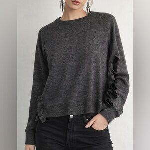 FOR THE REPUBLIC Charcoal Grey Crew Neck Light Weight Long Sleeve Sweater Size S